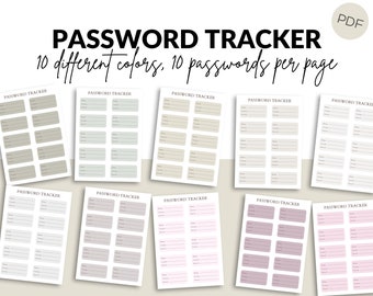 Aesthetic password tracker , english version, 10 colors, printable!