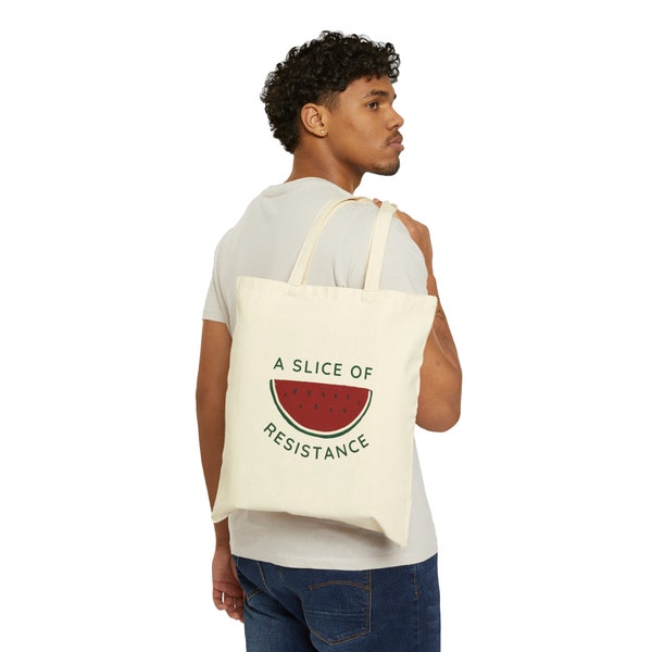 A Slice of Resistance" Watermelon Design Cotton Canvas Tote Bag - Palestinian Symbol Eco-Friendly Bag