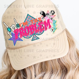 I&#39;m The Problem Trucker Hat Patch Png Design, Checkered Trucker Hat Patch Png Sublimation Download, Turquoise Png, Trendy Trucker Hat Png