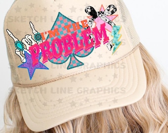 Parche de gorra de camionero con diseño de I'm The Problem, parche de gorra de camionero a cuadros, descarga de sublimación PNG, turquesa Png, gorra de camionero de moda Png