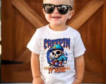 Creepin It Real Kids Halloween Png Design, Trendy Halloween Png Design, Spooky Vibes Png, Skeleton Skateboard Halloween, Kinder Gruselzeit