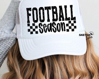 Football Season Trucker Hat Patch Png Design, Checkered Trucker Hat Patch Png Sublimation Download, Trendy Trucker Hat Png, Football Season