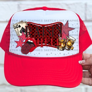 Raisin Hell Faux Trucker Hat Patch Png Design, Checkered Trucker Hat Patch Png Sublimation Download, Raisin Hell Png, Trendy Trucker Hat Png