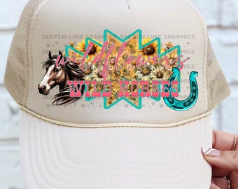 Wildflowers Wild Horses Trucker Patch Png Design, Checkered Trucker Hat Patch Png Sublimation Download, Trendy Trucker Hat Png, Western Png