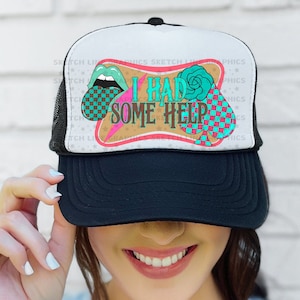 Had Some Help Patch Png Design, Checkered Trucker Hat Patch Png Sublimation Download, Lightning Bolt Png, Trendy Trucker Hat Png, Western