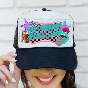 Bulletproof Faux Glitter Patch Png Design, Checkered Trucker Hat Patch Png Sublimation Download, Retro Western Png, Trendy Trucker Hat Png