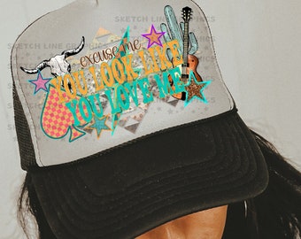 Parece que me amas parche de brillo falso diseño png, parche de sombrero de camionero a cuadros png descarga de sublimación, relámpago png, sombrero png