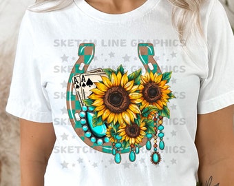 Herradura a cuadros de girasol estilo western (PNG) para camisetas, diseño de sublimación de camisetas (PNG), diseño digital moderno de western (PNG)