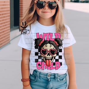 Jugend Mädchen Wilde Kind Skelett Faux Sticken Sublimation Download Karierte Png Kleinkind Digitaler Png Download Trendy Png Kinder Sublimation