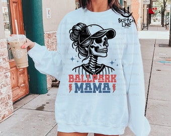Ballpark Mama Skeleton Png, Diseño de Mamá de Béisbol, Sublimación de Mamá Deportiva Png, Mamá de Béisbol, Diseño Png Moderno