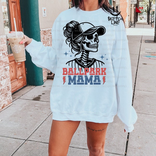 Ballpark Mama Skeleton Sublimation Digital Download Png Baseball Mom Design Sports Mom Sublimation Png Baseball Mama Trendy Png Design