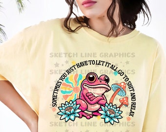 Déjalo ir png, rana retro y flores png sublimación digital, camisa divertida que dice png digital, png de moda, png de moda svg, png retro