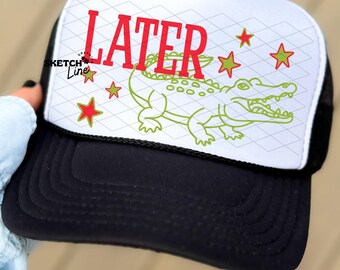 Parche de cocodrilo para la próxima en formato PNG, divertido parche de cocodrilo para gorra de camionero en formato PNG para sublimación, Nos vemos luego en formato PNG, gorra de camionero de moda en formato PNG