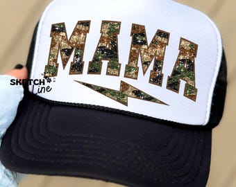 Camo Glitter Mama Trucker Hat Patch Png, Trending Foam Hat Digital Png Design, Hat Png Western Png