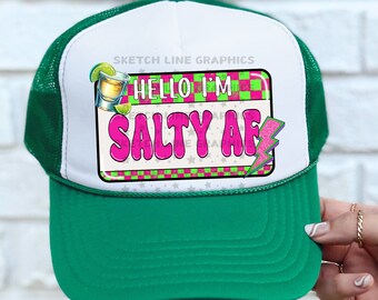 Hallo, ich bin salzig AF Trucker Hat Patch Png Design, Karierter Trucker Hut Patch Png Download, Blitz Bolt Png, Trendy Trucker Hut Png