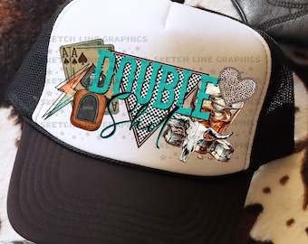 Double Shot Trucker Hat Patch Png Design, Double Shot Of Whiskey Country Concert Png, Trucker Hat Trending Png Design, Faux Hat Patch