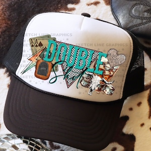 Double Shot Trucker Hat Patch Png Design, Double Shot Of Whiskey Country Concert Png, Trucker Hat Trending Png Design, Faux Hat Patch