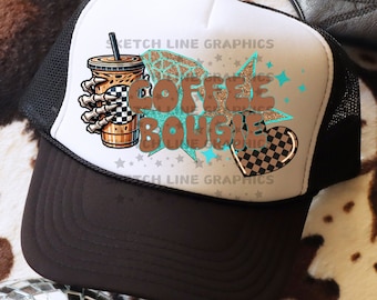 Kaffee Bougie Faux Trucker Hut Patch Png Design, Karierter Trucker Hut Patch Png Sublimations-Download, Boujee Png, Trendy Trucker Hut Png