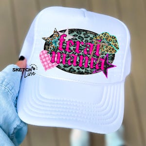 Feral Mama Faux Trucker Hat Patch Png Design, Checkered Trucker Hat Patch Png Sublimation Download, Faux Glitter Png, Trendy Trucker Hat Png