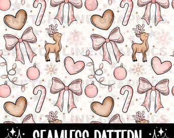 Patrón sin costuras de Navidad rosa, lazos navideños rosas sin costuras, patrón sin costuras de renos navideños, archivo de patrón sin costuras de Navidad a cuadros