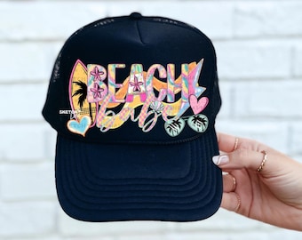 Beach Babe Faux Trucker Hut Patch Png Design, Karierter Trucker Hut Patch Png Download, Boujee Png, Trendy Trucker Hut Png, Sommer Patch Png