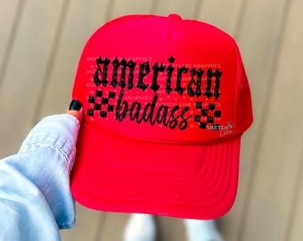 Amerikanisches Badass Patch Png Design, Karierter Trucker Hut Patch Png Sublimations-Download Amerika Trucker Hut Png, Trendiger Trucker Hut Png