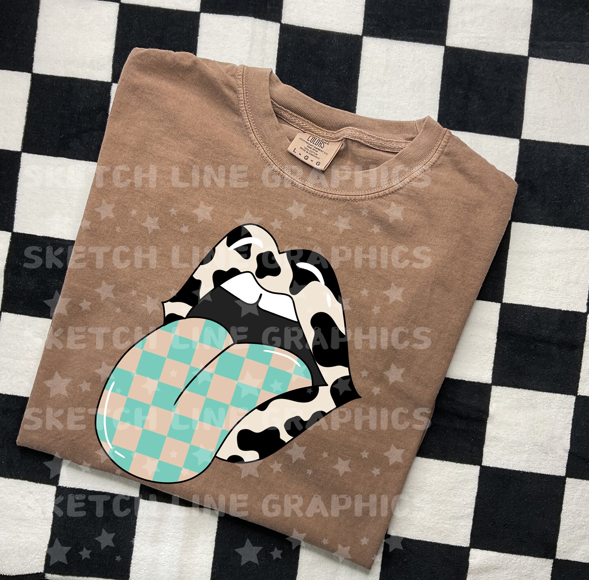 Cow Rocker Pattern Cow Print Checkered Rocker Tongue Patch Png Design, Western PNG for ...