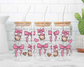 Iced Coffee Coquette 16oz Glass Can Wrap Png, Iced Coffee Design Wrap, Pink Girly Png, Glass Can Wrap, Libbey Glass Can Wrap, Trending Png