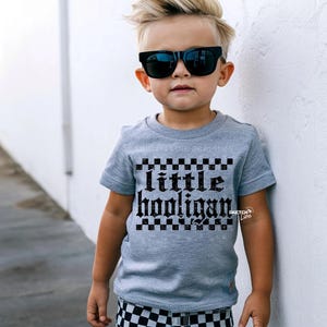 little hooligan kids checker shirt design. trending shirt design png. kids rocker shirt png