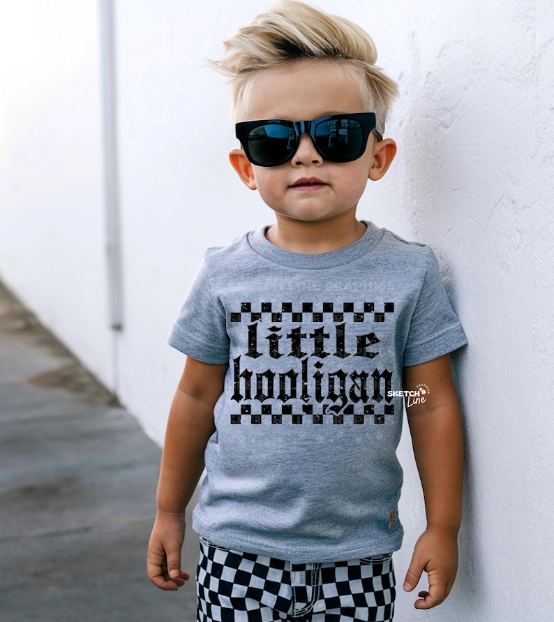 little hooligan kids checker shirt design. trending shirt design png. kids rocker shirt png