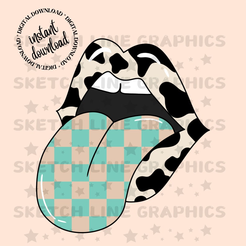 Cow Rocker Pattern Cow Print Checkered Rocker Tongue Patch Png Design, Western PNG for ...