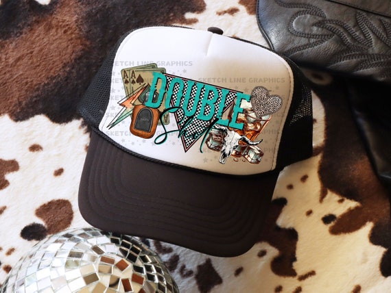 Double Shot Trucker Hat Patch Png Design, Double Shot Of Whiskey Country Concert Png, Trucker Hat Trending Png Design, Faux Hat Patch