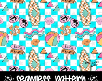 Beach Summer Checkered Seamless, Checkered Seamless, Girly Pink Retro Seamless File, Fabric Seamless File, Cute Summer Seamless Design Png