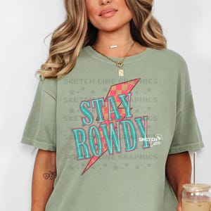 Stay Rowdy Western Png Design, Checkered Lightning Bolt PNG Digital For Shirts, Trendy Trucker Hat Patch Png, Western Png Sublimation Design