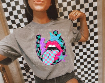 Western Png für Hemden, karierte Hufeisen Rocker Sublimation Digitaler Png Download, Neon Western Shirt Design, Western Png, Trendy Western
