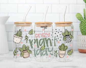 Crazy Plant Lady Glass Can Wrap Png, Plant Lover Design Wrap, Retro Plants Png, Glass Can Wrap, Libbey Glass Can Wrap, 16oz Can Wrap Digital