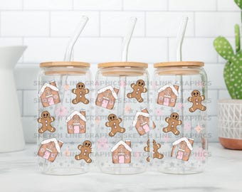 Lebkuchenglasdose Png, Weihnachtslebkuchenmann-Entwurfsverpackung, 16 Unzen Becher Png, Feiertag Png, Glasdosenverpackung, Libbey Glasdosenverpackung