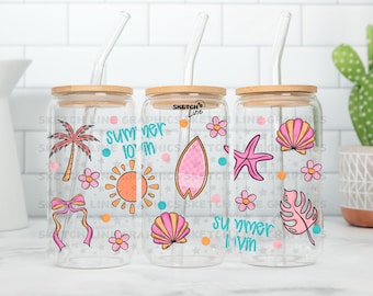 Summer Lovin 16oz Glass Can Wrap Png, Beach Design Wrap, Glass Can Wrap, Libbey Glass Can Wrap, Beach Vibes Design, Trending Glass Can Wrap