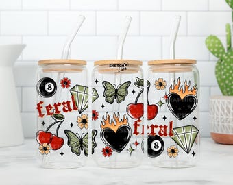 Wilde Tattoo-Stil 16 Unzen Glasdosenverpackung Png, Feral Design Wrap, Tattoo-Stil Png, Glasdosenverpackung, süße Libbey Glasdosenverpackung, trendige Dosenverpackung