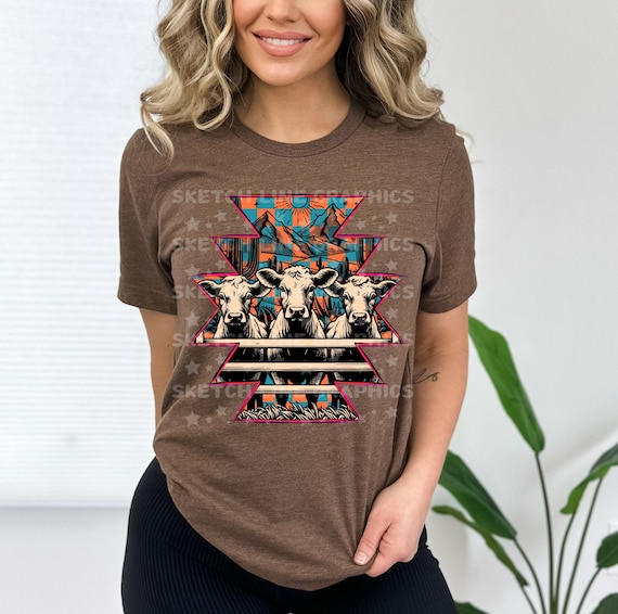 Aztec Cow Desert Checkered Sublimation Shirt Digital Png Design, Western Png For Shirts, Western Png Trendy, Cows Png, Digital Png Download