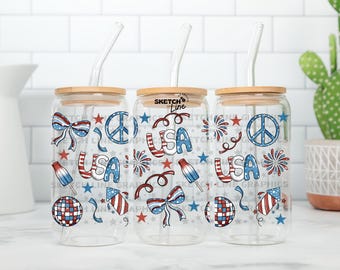 USA 16 Unzen Glasdose Png, 4. Juli Design Wrap, Vaterländische Png, Glasdosenverpackung, süße Libbey Glasdosenverpackung, trendige Dosenverpackung, Sommer Png