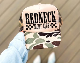 Redneck Yacht Club Patch Png Design, Karierter Trucker Hut Patch Png Sublimations-Download, Western Trucker Hut Png, Trendy Trucker Hut Png