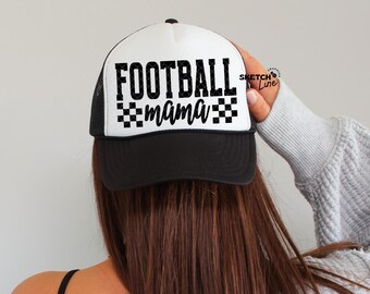 Football Mama Trucker Hat Patch Png Design, Checkered Trucker Hat Patch Png Sublimation Download, Trendy Trucker Hat Png, Football Season