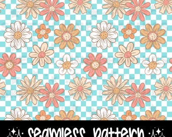 Floral Checker Seamless, Checkered Seamless, Girly Spring Retro Seamless File, Fabric Seamless File, Floral Seamless Design Png