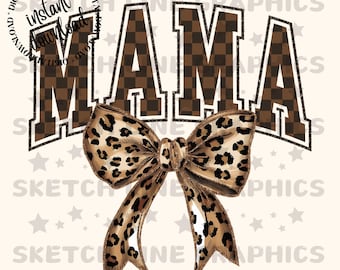 Retro Mama Checkered Png, Faux Glitter Mama Digital, Leopard Print Coquette Mama Bow Design, Checkered Mom Shirt Design, Trendy Mama Png