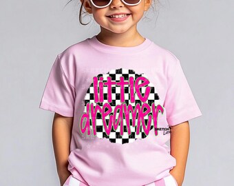Diseño de camisa a cuadros para niños "Little Dreamer", descarga digital de cuadros para niñas, diseños de moda para niños, camisa retro para niños