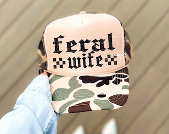 Feral Wife Trucker Hat Patch Png Design, Checkered Trucker Hat Patch Png Download, Blue Collar Png, Trendy Trucker Hat Png, Feral Png Svg