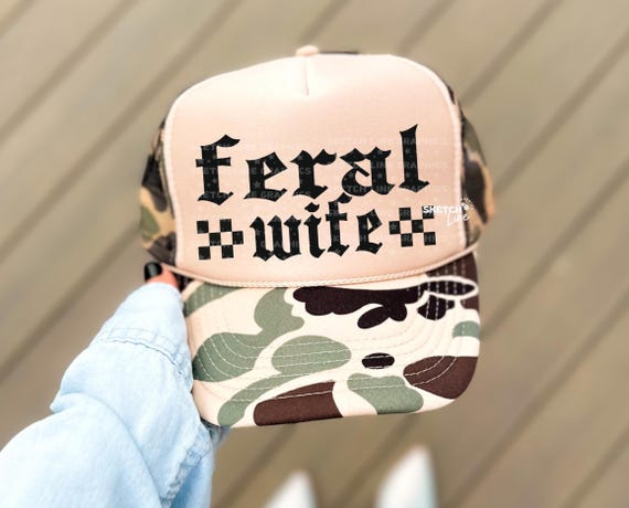 Feral Wife Trucker Hat Patch Png Design, Checkered Trucker Hat Patch Png Download, Blue Collar Png, Trendy Trucker Hat Png, Feral Png Svg