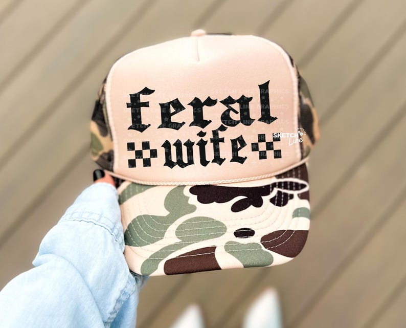 feral wife trucker hat patch png svg. feral patch design svg png. trending trucker hat patch. western png hat patch. checkered pattern png