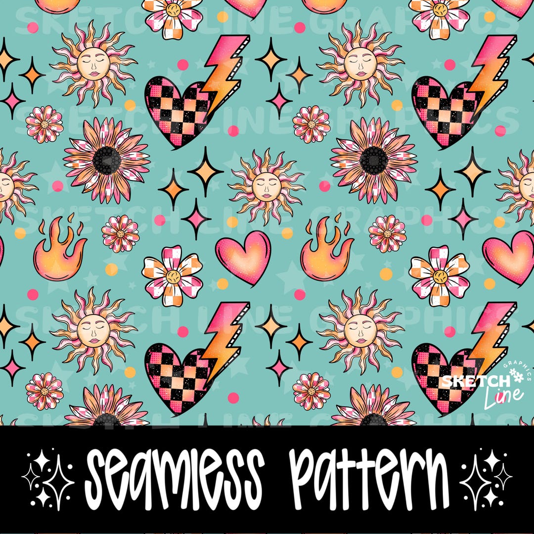 Retro Checkered Seamless Pattern, Retro Lightning Bolt Neon Pattern Png ...